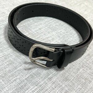 Black Leather Preppy Flower Cut Out Belt with Silver Buckle Size Small Laser Cut